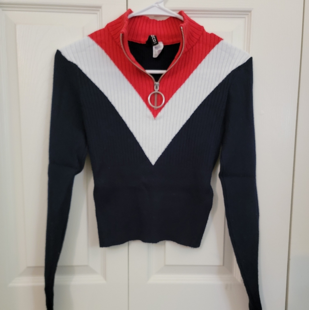 Red, white, and blue quarter zip sweater